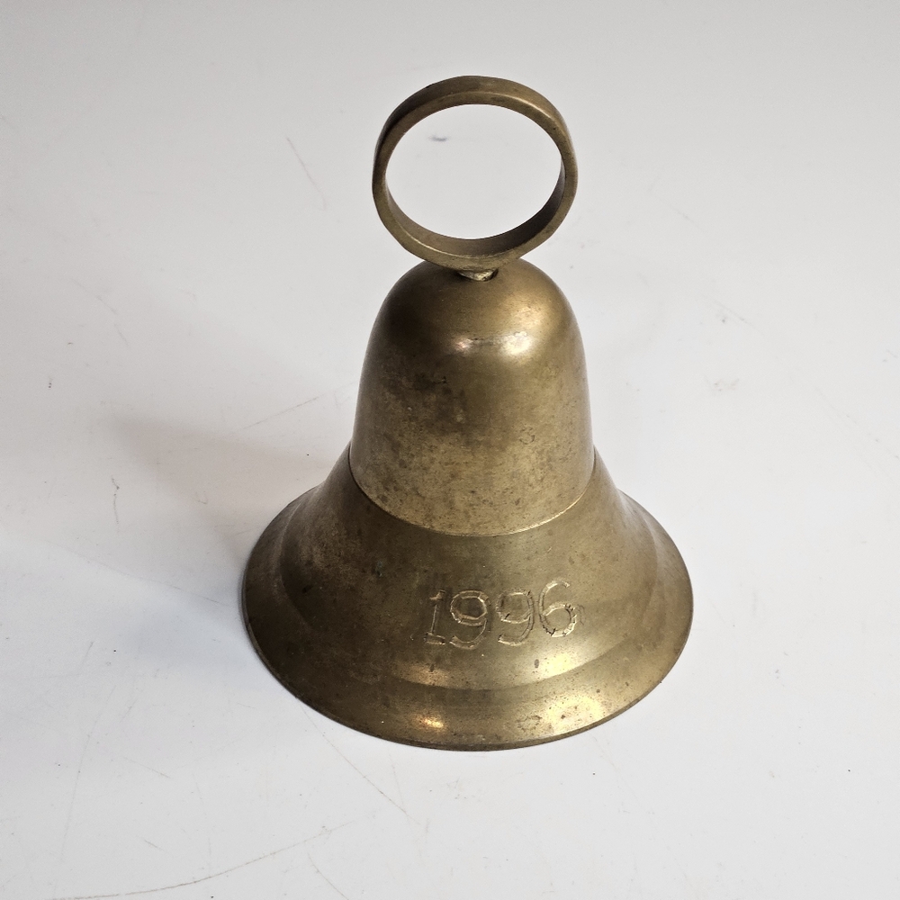 Brass Hand Bell Vintage 5" Engraved Year 1996